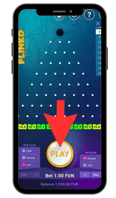 Appuyer sur le bouton Play pour faire tomber une bille